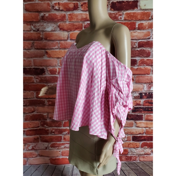Do+Be Pink Gingham Off Shoulder Blouse Size XS NWT - Picture 5 of 5